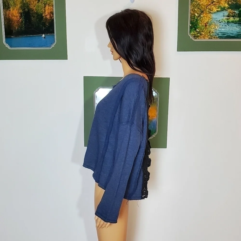 Free People Victorian Lace Crochet Long Sleeve Sweater